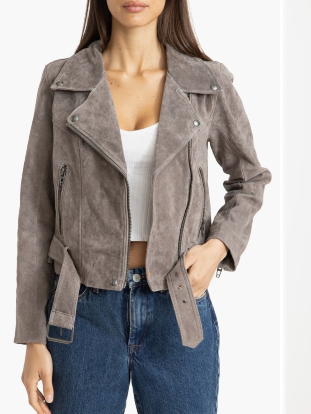 blanknyc suede leather moto jacket taupe small